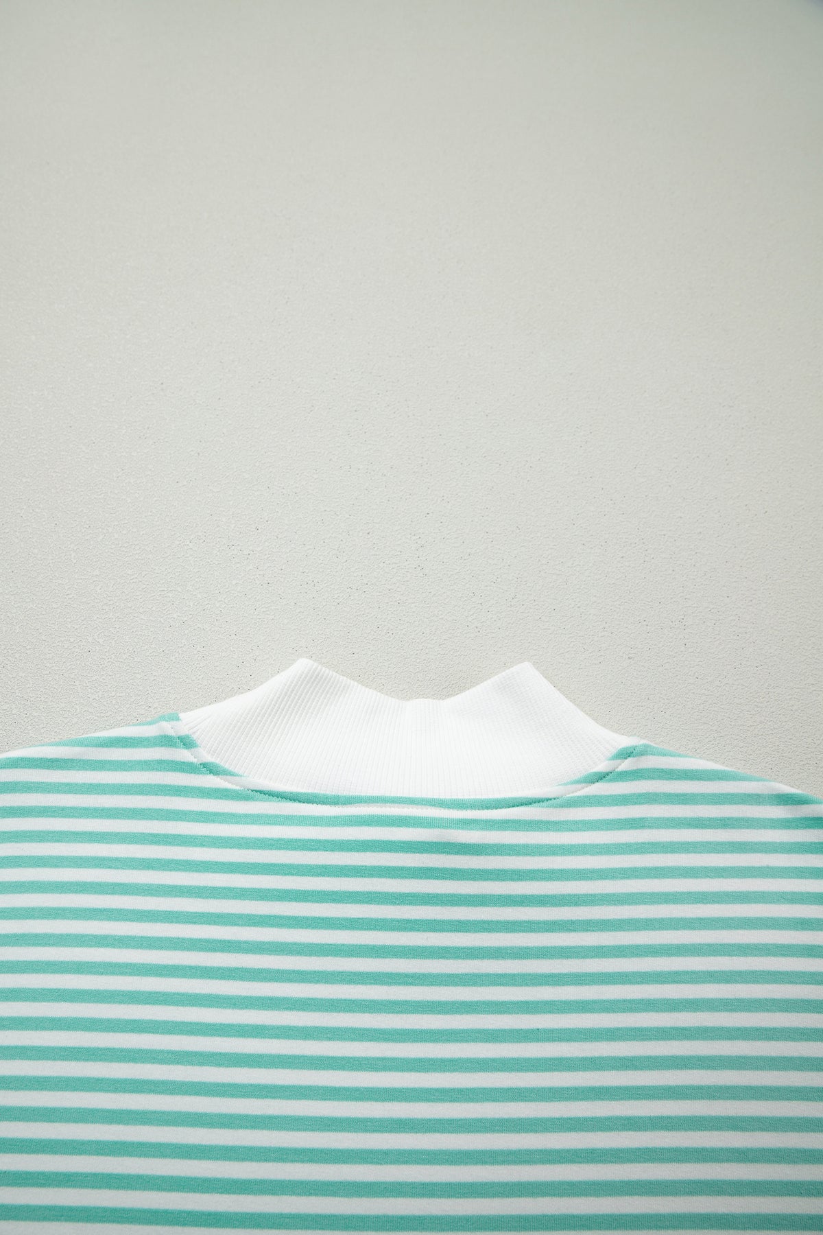 Mint Green & White Striped Oversized Mock Neck 2 Pc Sweatshirt & Shorts Set