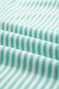 Mint Green & White Striped Oversized Mock Neck 2 Pc Sweatshirt & Shorts Set