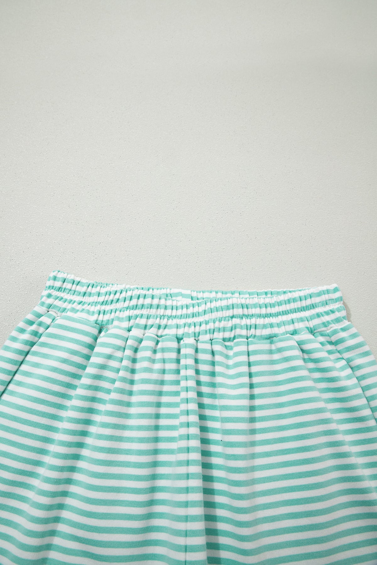 Mint Green & White Striped Oversized Mock Neck 2 Pc Sweatshirt & Shorts Set