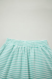Mint Green & White Striped Oversized Mock Neck 2 Pc Sweatshirt & Shorts Set