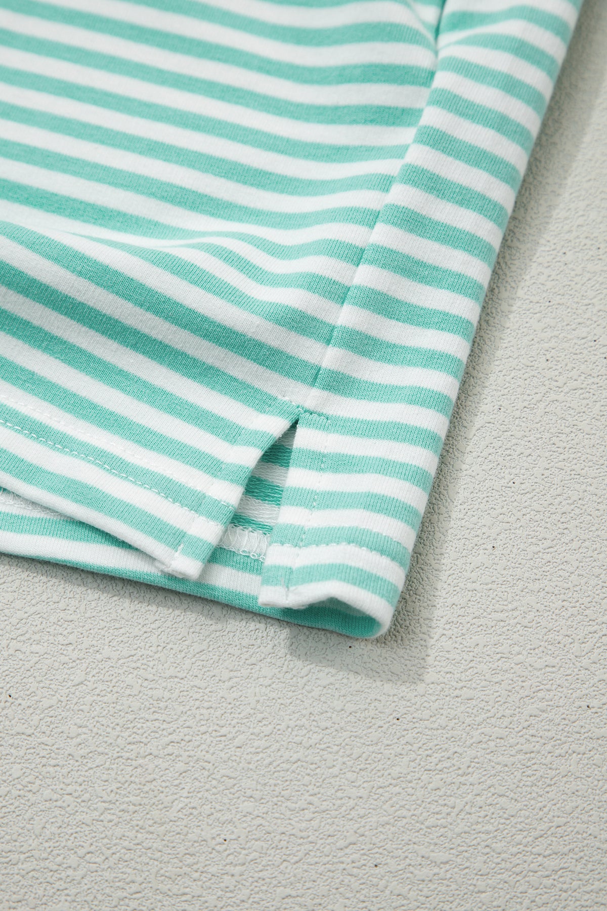 Mint Green & White Striped Oversized Mock Neck 2 Pc Sweatshirt & Shorts Set