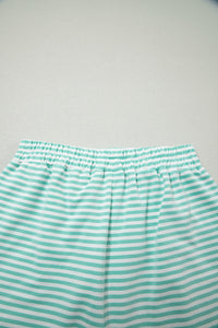Mint Green & White Striped Oversized Mock Neck 2 Pc Sweatshirt & Shorts Set