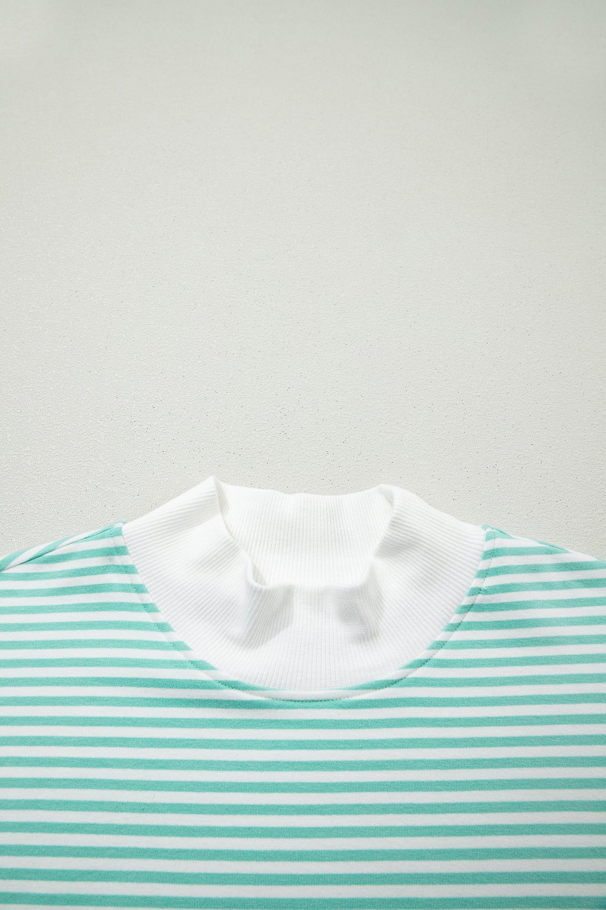 Mint Green & White Striped Oversized Mock Neck 2 Pc Sweatshirt & Shorts Set