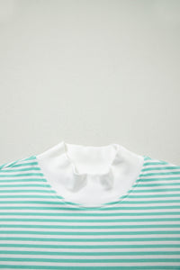 Mint Green & White Striped Oversized Mock Neck 2 Pc Sweatshirt & Shorts Set