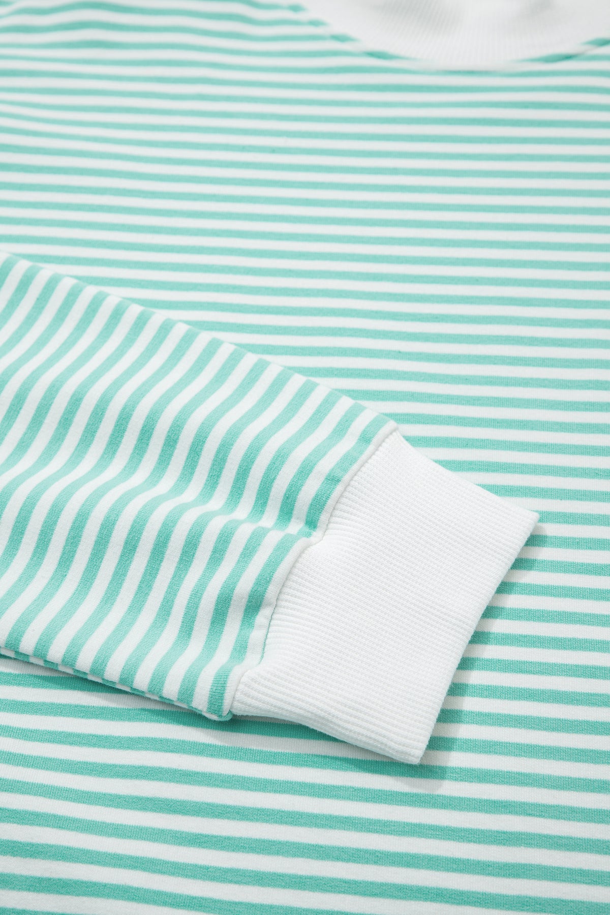 Mint Green & White Striped Oversized Mock Neck 2 Pc Sweatshirt & Shorts Set