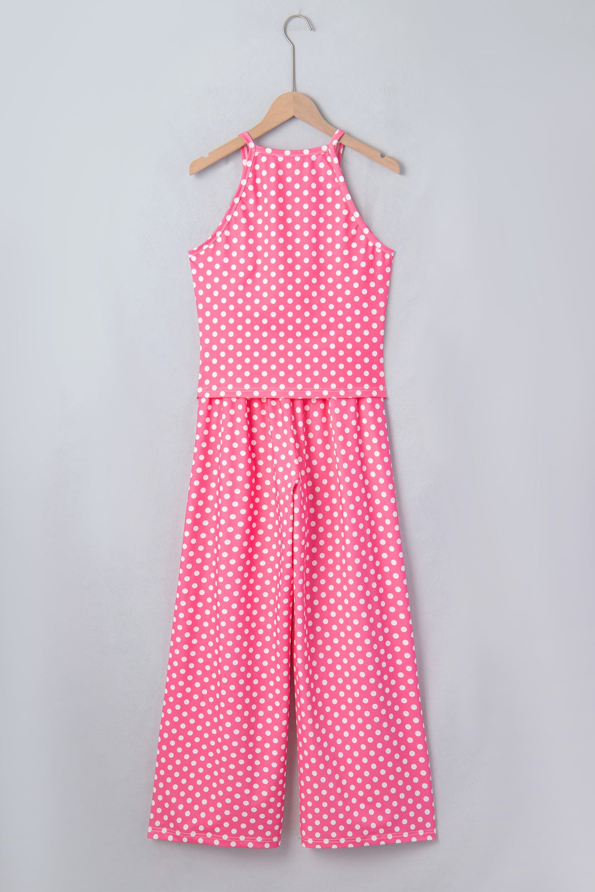 Pink & White Polka Dot Loungewear Slim Tank & Pants Set
