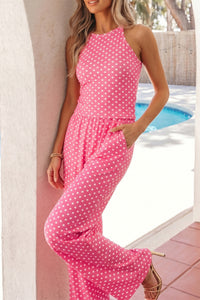 Pink & White Polka Dot Loungewear Slim Tank & Pants Set