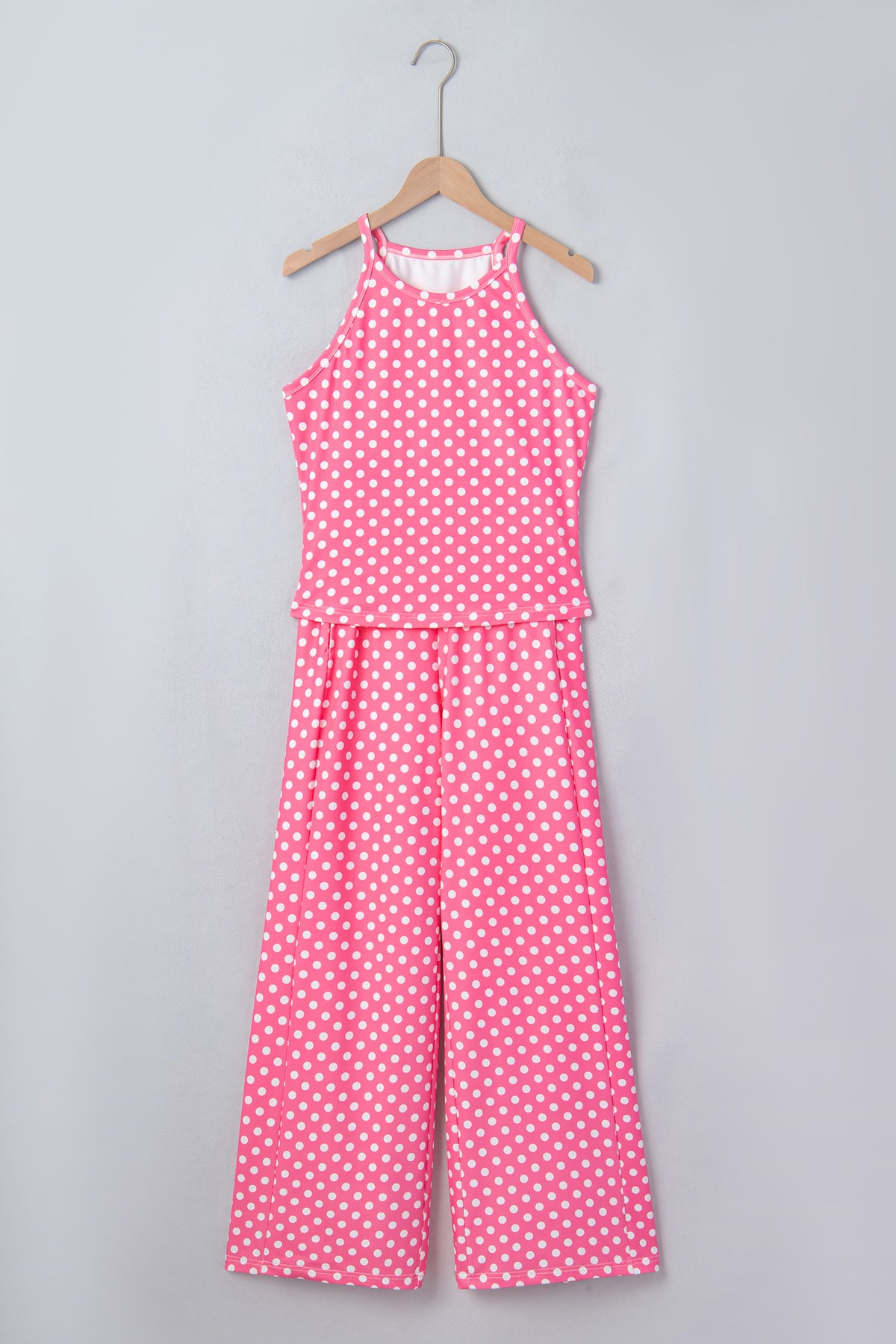 Pink & White Polka Dot Loungewear Slim Tank & Pants Set