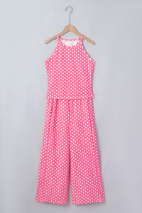 Pink & White Polka Dot Loungewear Slim Tank & Pants Set
