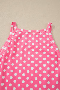 Pink & White Polka Dot Loungewear Slim Tank & Pants Set