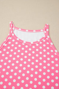 Pink & White Polka Dot Loungewear Slim Tank & Pants Set