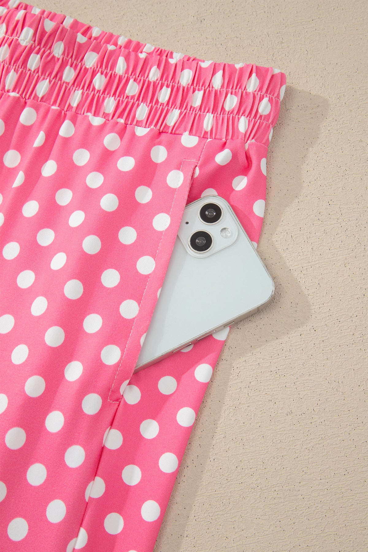 Pink & White Polka Dot Loungewear Slim Tank & Pants Set