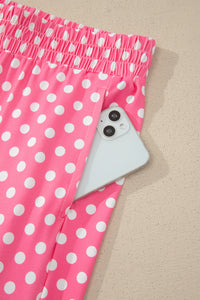 Pink & White Polka Dot Loungewear Slim Tank & Pants Set