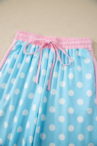 Baby Blue (2 pcs) Polka Dot with Pink Contrast Short Sleeve Top & Pants Lounge Set