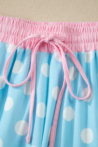 Baby Blue (2 pcs) Polka Dot with Pink Contrast Short Sleeve Top & Pants Lounge Set