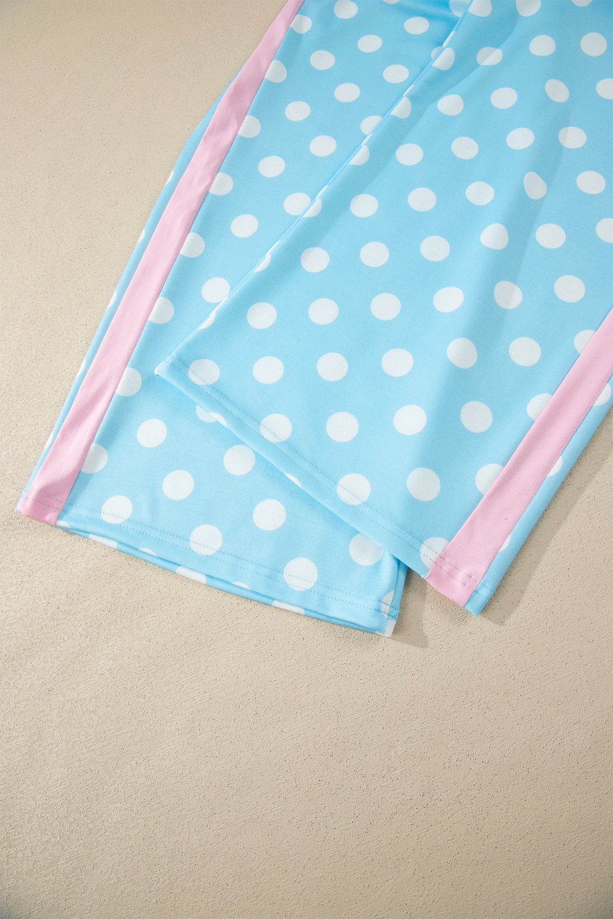 Baby Blue (2 pcs) Polka Dot with Pink Contrast Short Sleeve Top & Pants Lounge Set