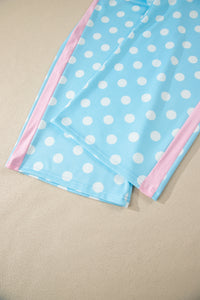 Baby Blue (2 pcs) Polka Dot with Pink Contrast Short Sleeve Top & Pants Lounge Set
