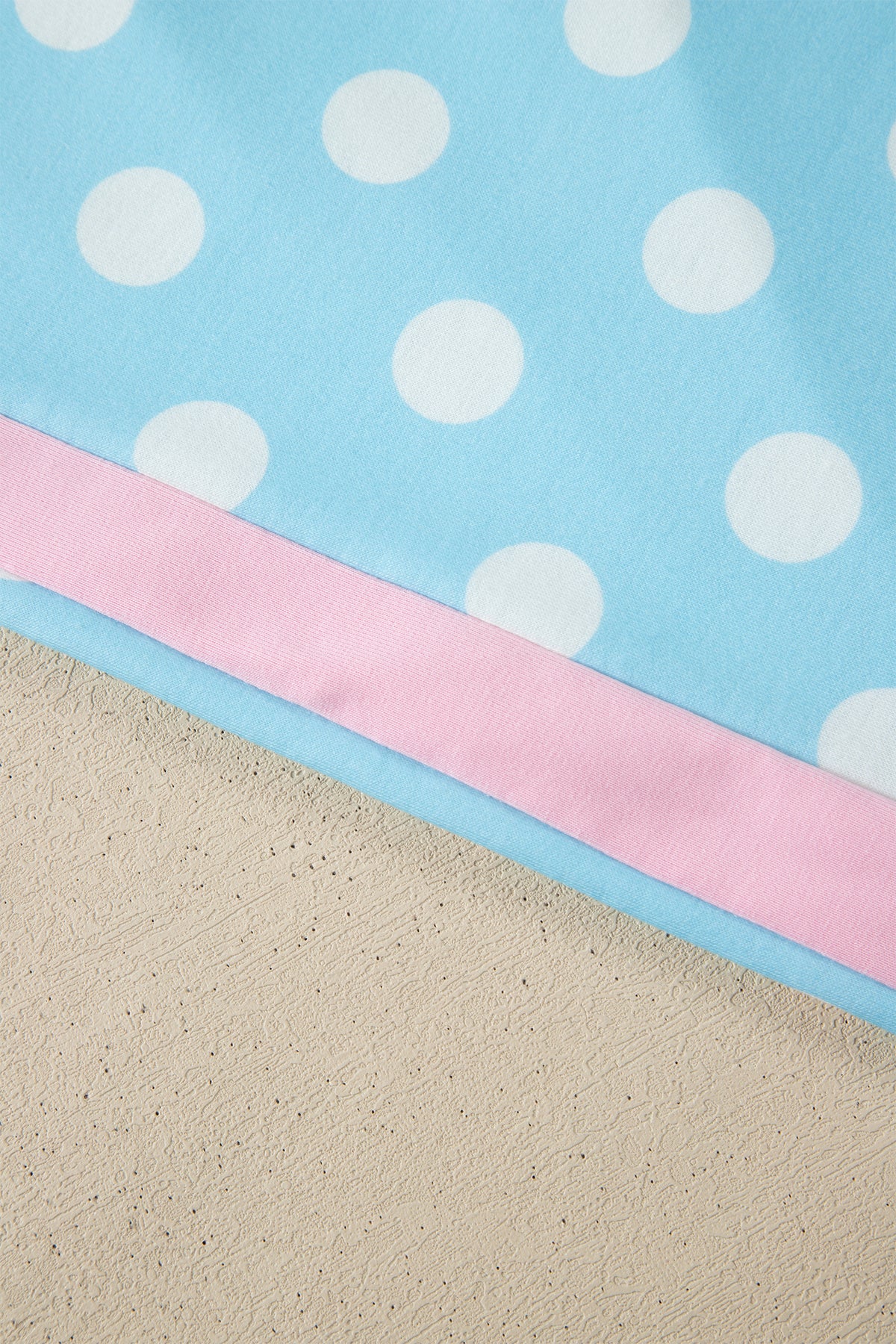 Baby Blue (2 pcs) Polka Dot with Pink Contrast Short Sleeve Top & Pants Lounge Set
