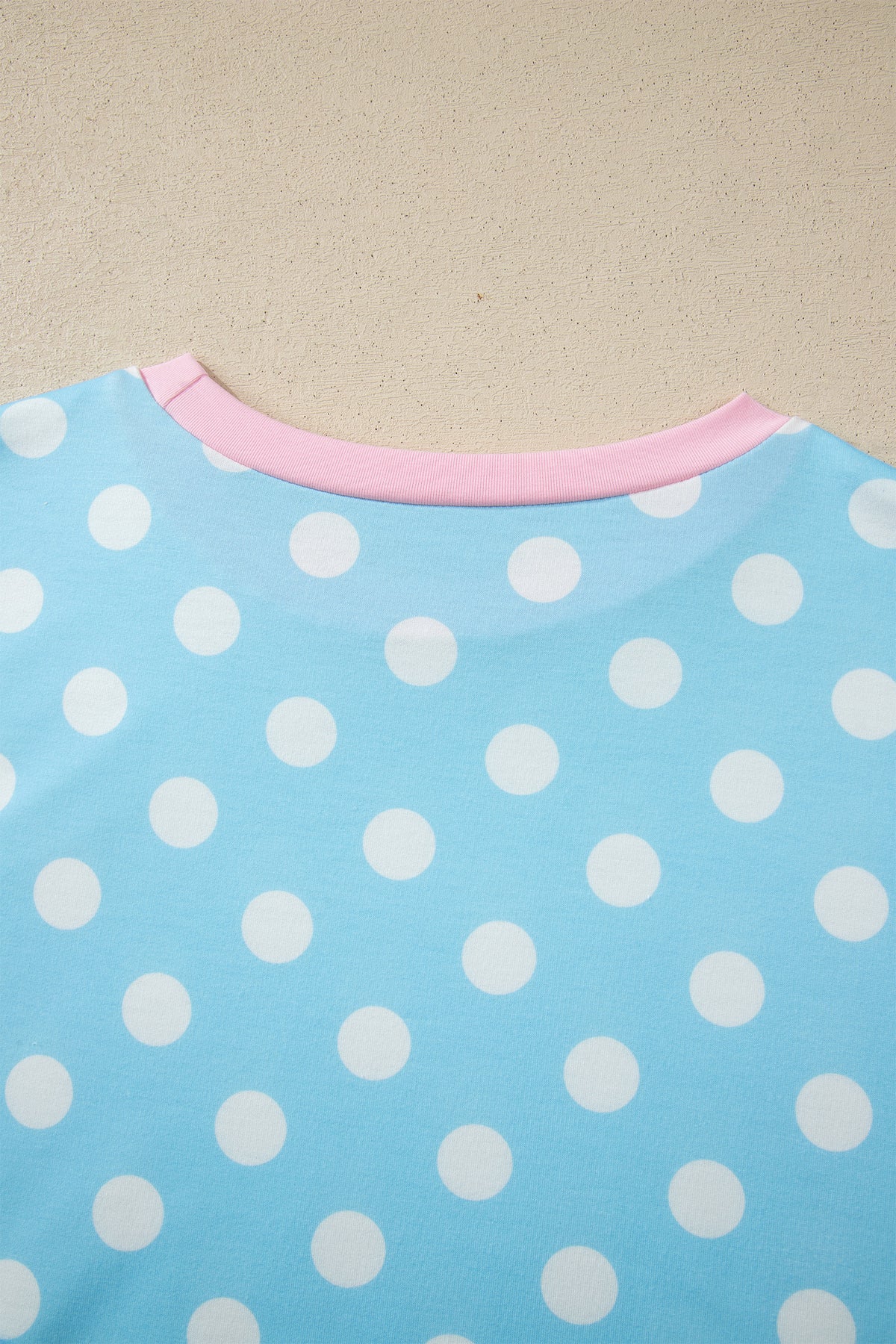 Baby Blue (2 pcs) Polka Dot with Pink Contrast Short Sleeve Top & Pants Lounge Set