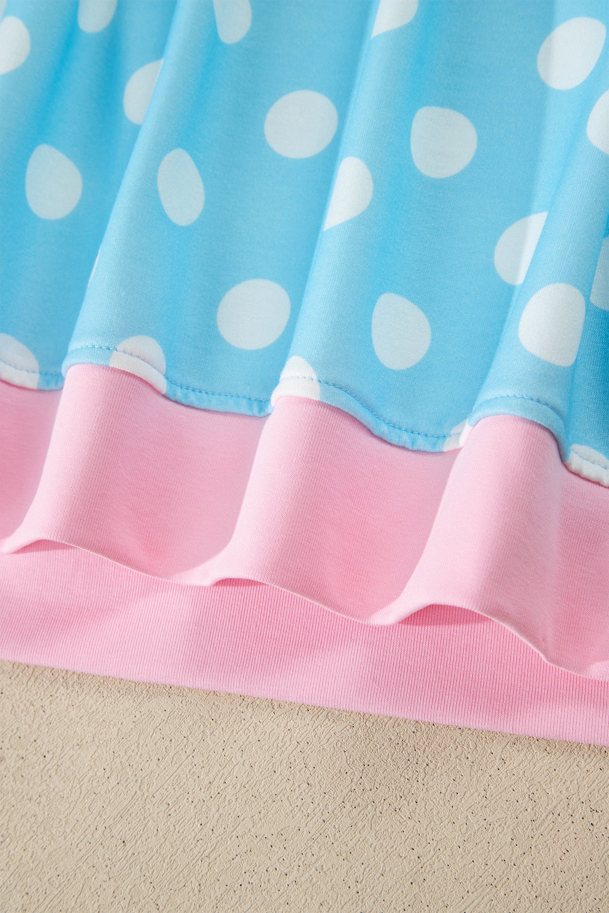 Baby Blue (2 pcs) Polka Dot with Pink Contrast Short Sleeve Top & Pants Lounge Set