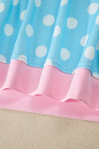 Baby Blue (2 pcs) Polka Dot with Pink Contrast Short Sleeve Top & Pants Lounge Set