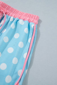 Baby Blue Polka Dot Drawstring Lounge Shorts w/Pink Contrast