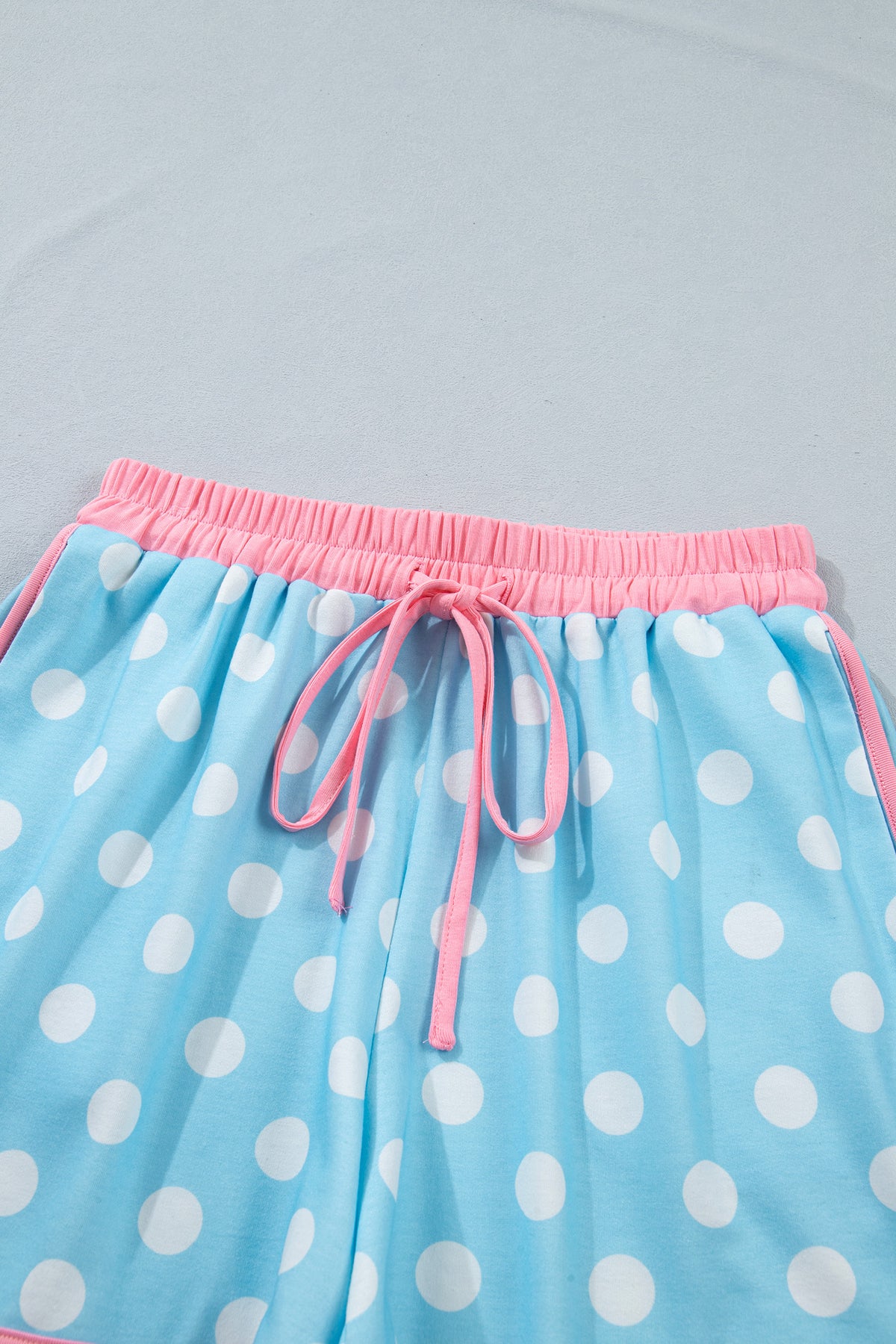Baby Blue Polka Dot Drawstring Lounge Shorts w/Pink Contrast