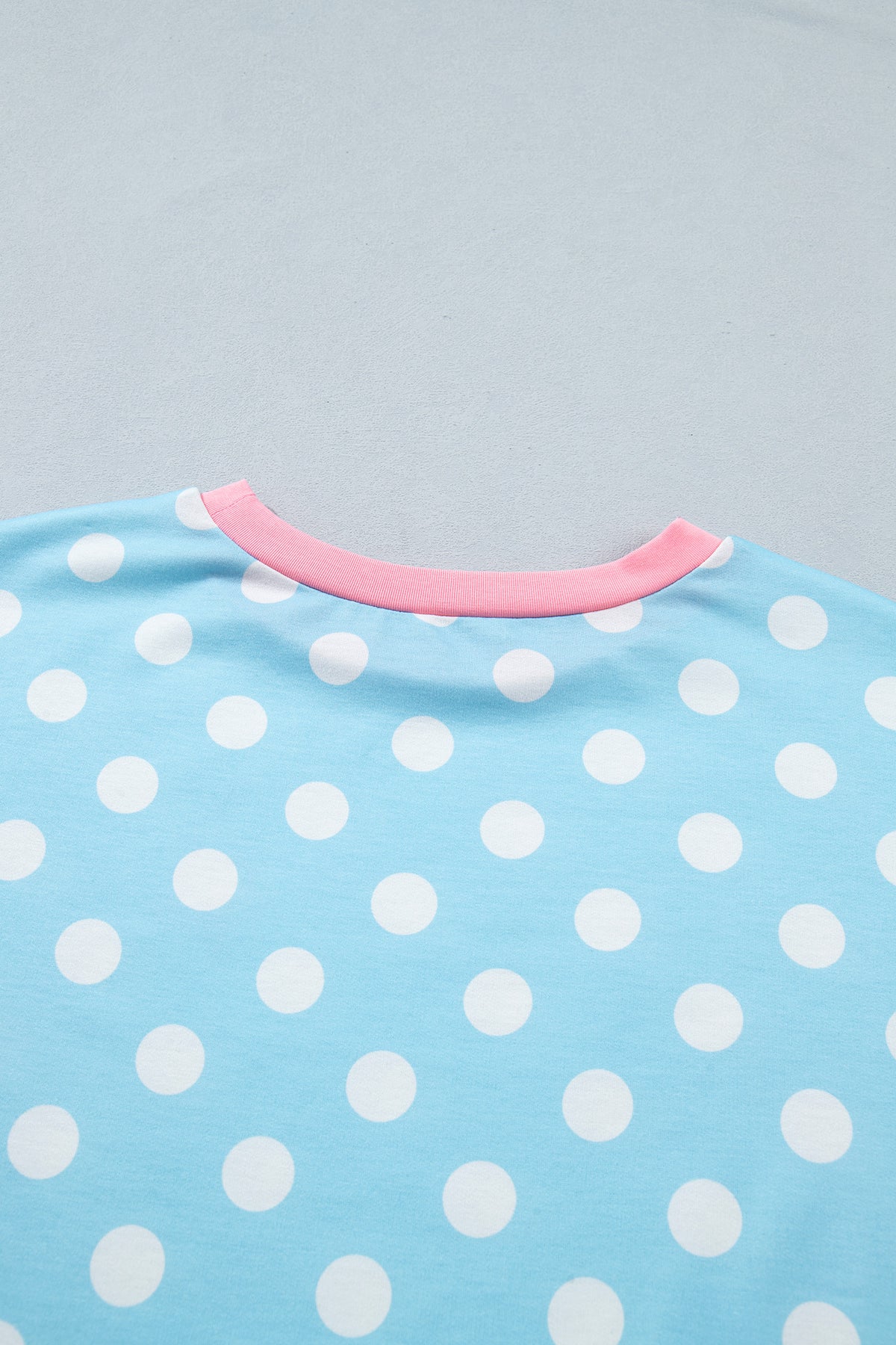 Baby Blue Polka Dot Short Sleeve Lounge Top w/Pink Contrast