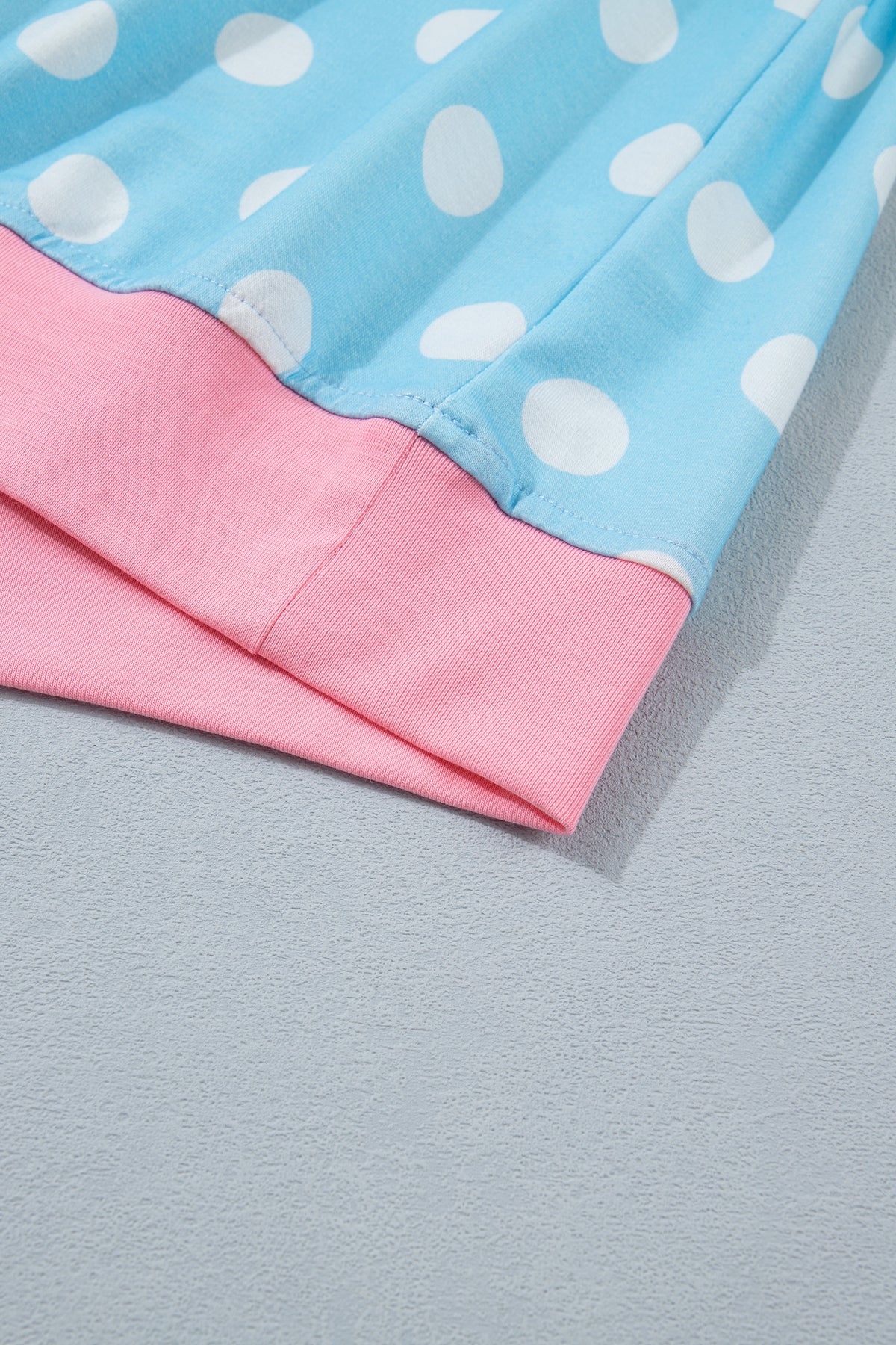 Baby Blue Polka Dot Short Sleeve Lounge Top w/Pink Contrast