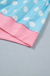 Baby Blue Polka Dot Short Sleeve Lounge Top w/Pink Contrast
