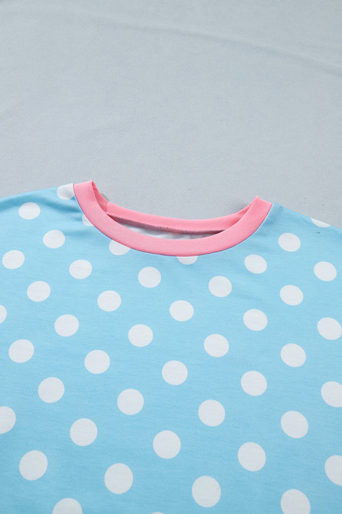 Baby Blue Polka Dot Short Sleeve Lounge Top w/Pink Contrast
