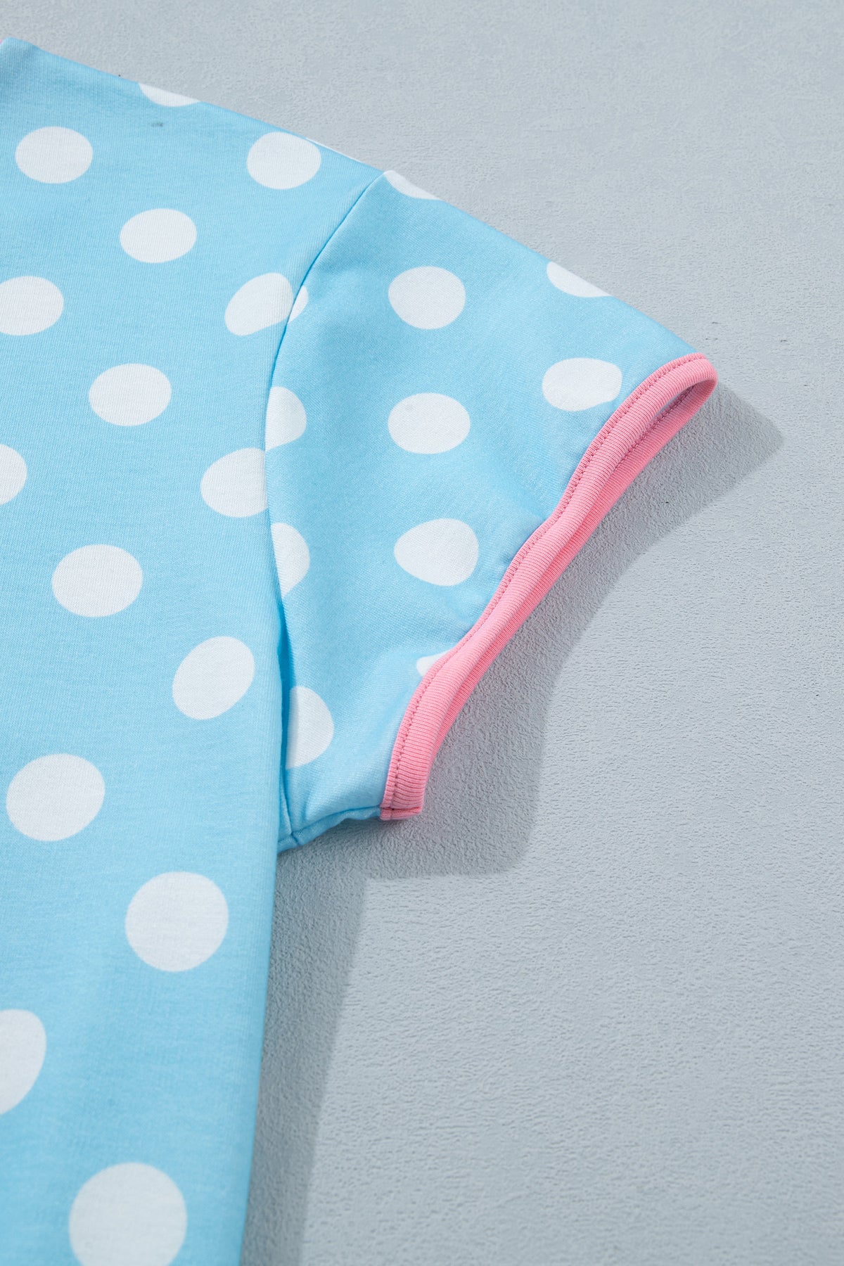 Baby Blue Polka Dot Short Sleeve Lounge Top w/Pink Contrast