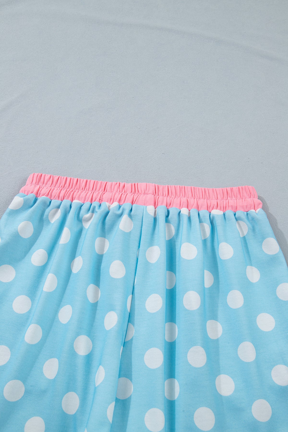 Baby Blue Polka Dot Drawstring Lounge Shorts w/Pink Contrast