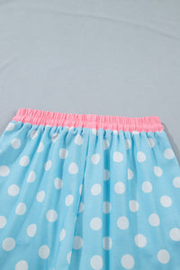 Baby Blue Polka Dot Drawstring Lounge Shorts w/Pink Contrast