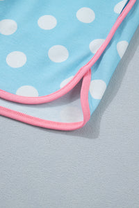 Baby Blue Polka Dot Drawstring Lounge Shorts w/Pink Contrast