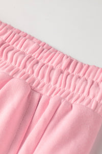 Pink & White Color Block Polka Dot Wide Leg Loungewear Set