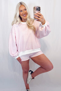 Gingham (Light Pink) Baggy Lightweight Sweatshirt (Matching Shorts Sold Separately)