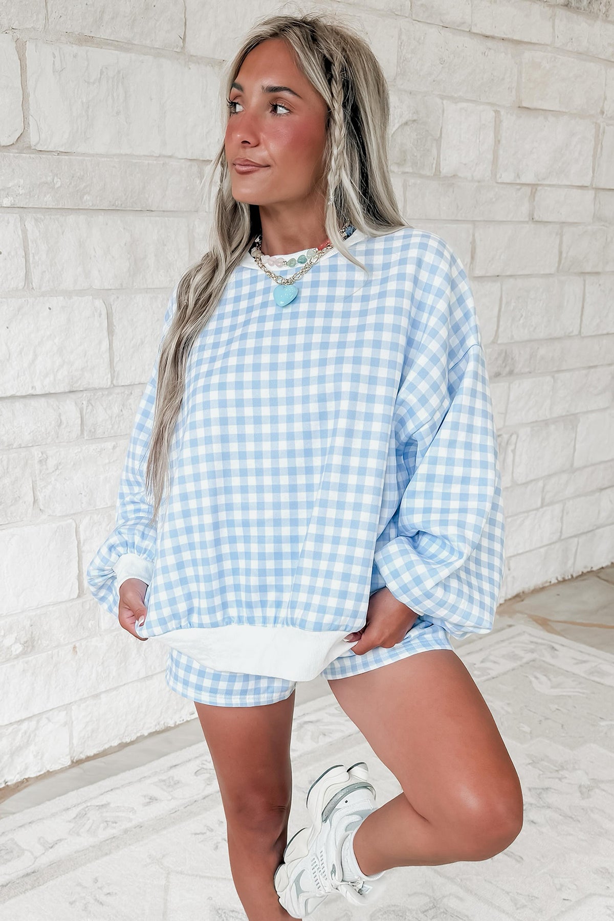 Gingham (Light Blue) Drawstring Shorts w/Pockets (Matching Top Sold Separately)