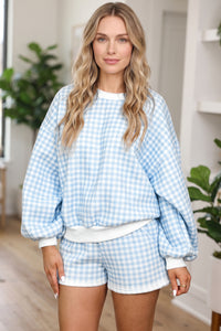 Gingham (Light Blue) Baggy Lightweight Sweatshirt (Matching Shorts Sold Separately)