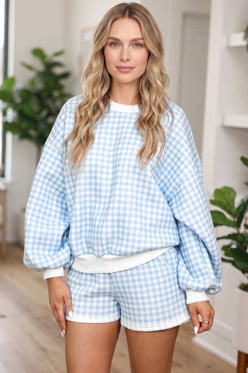 Gingham (Light Blue) Drawstring Shorts w/Pockets (Matching Top Sold Separately)