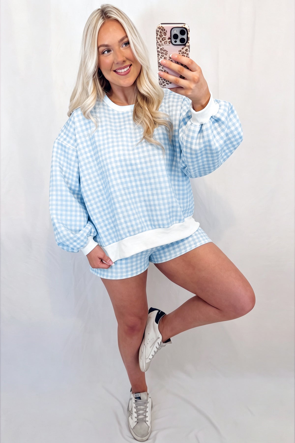 Gingham (Light Blue) Baggy Lightweight Sweatshirt (Matching Shorts Sold Separately)