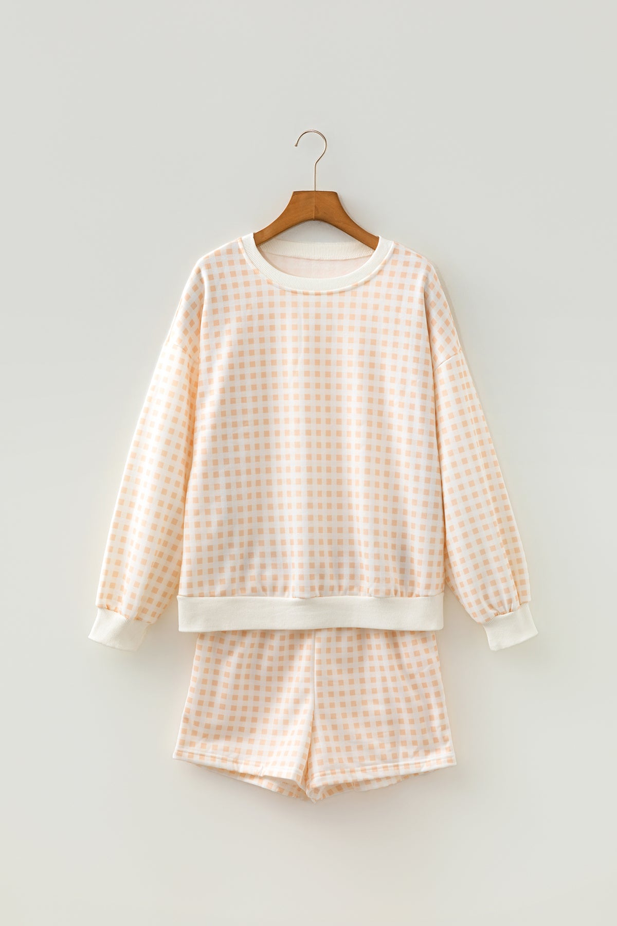 Gingham (Cream) Baggy Lightweight Sweatshirt (Matching Shorts Sold Separately)