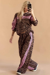 Leopard Print Track Suit w/Pink Striped Detail - Hoodie & Pants
