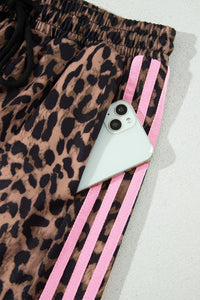 Leopard Print Track Suit w/Pink Striped Detail - Hoodie & Pants