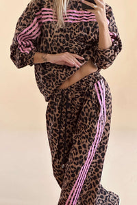 Leopard Print Track Suit w/Pink Striped Detail - Hoodie & Pants