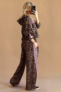 Leopard Print Track Suit w/Pink Striped Detail - Hoodie & Pants