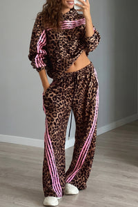 Leopard Print Track Suit w/Pink Striped Detail - Hoodie & Pants