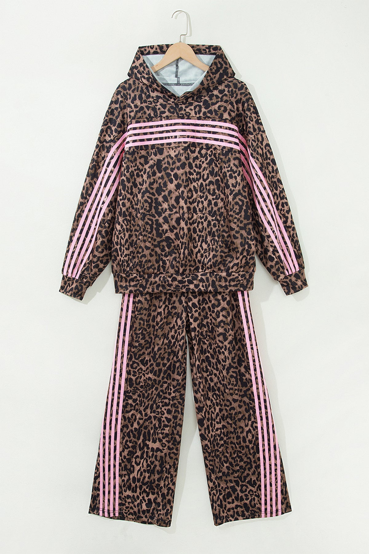 Leopard Print Track Suit w/Pink Striped Detail - Hoodie & Pants