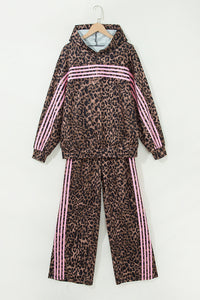 Leopard Print Track Suit w/Pink Striped Detail - Hoodie & Pants
