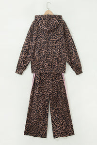 Leopard Print Track Suit w/Pink Striped Detail - Hoodie & Pants